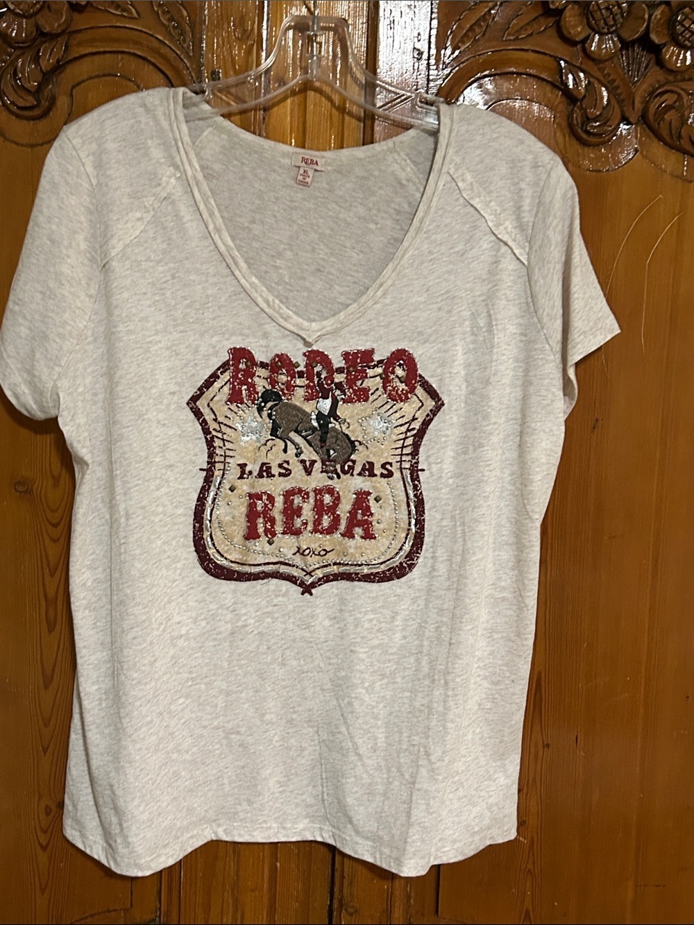 Reba Embellished Las Vegas Rodeo Graphic Top. XL